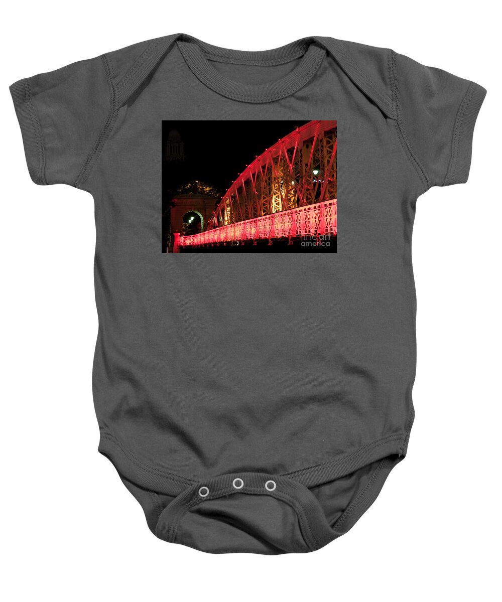 Singapore Baby Onesie featuring the photograph Singapore Anderson Bridge At Night by Rick Piper Photography