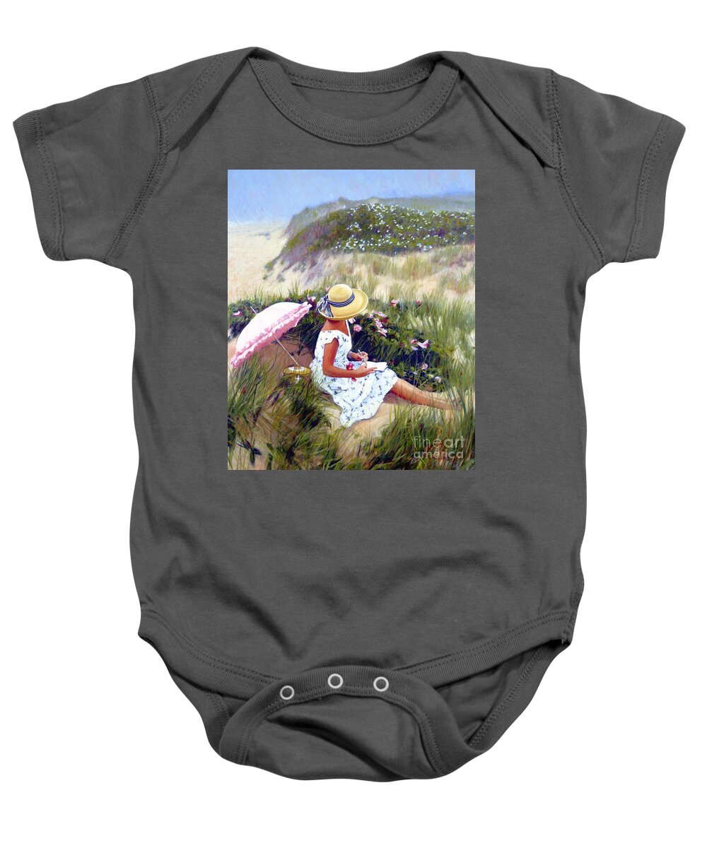 Fair Woman Baby Onesie featuring the painting Sketching Vineyard Dunes by Candace Lovely