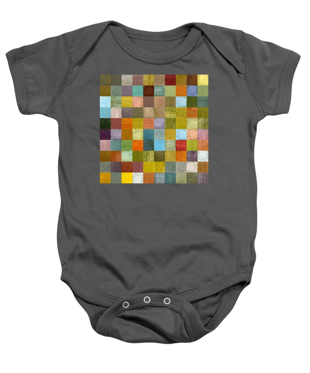 Abstract Baby Onesie featuring the painting Soft Palette Rustic Wood Series With Stripes ll by Michelle Calkins