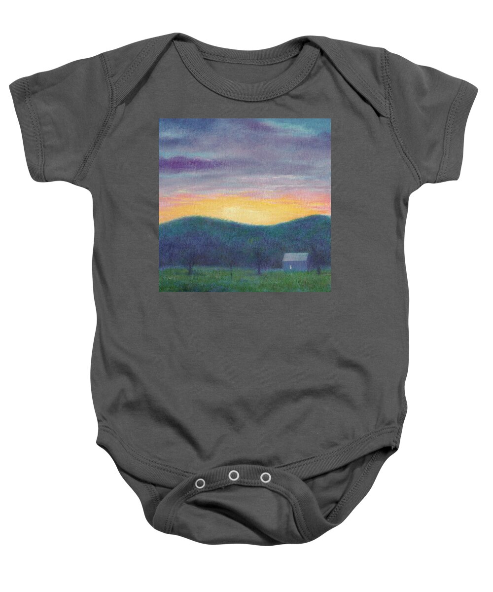Impressionism Baby Onesie featuring the painting Blue Yellow nocturne solitary landscape by Judith Cheng