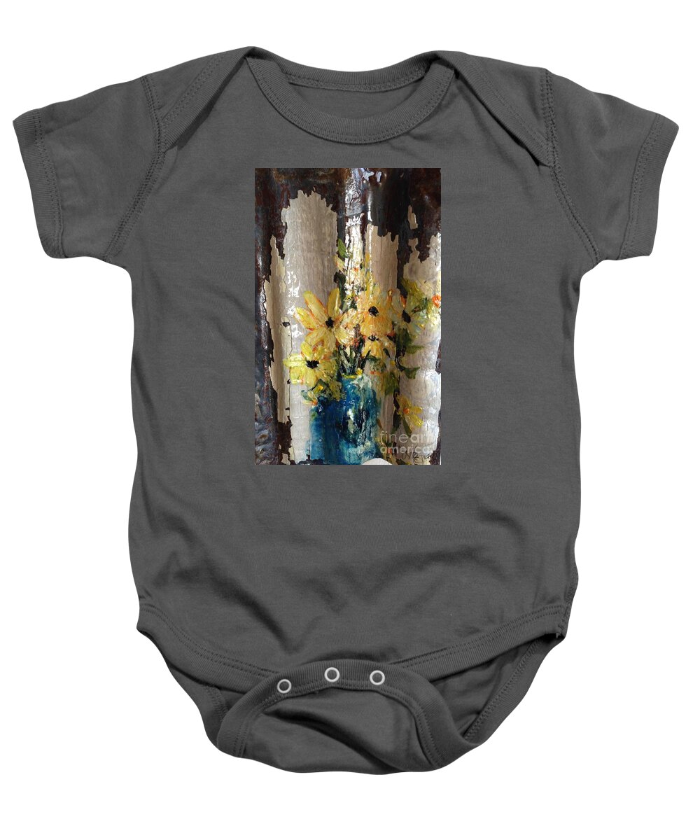 Sunflower Baby Onesie featuring the painting Something Old and Something New by Sherry Harradence