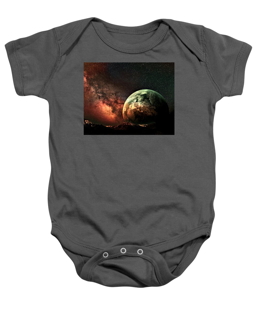 Space Baby Onesie featuring the digital art Spaced Out by Ally White