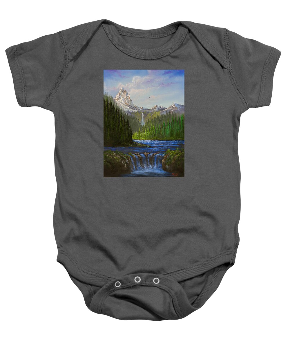 Landscape Baby Onesie featuring the painting Spring In The Rockies by Chris Steele