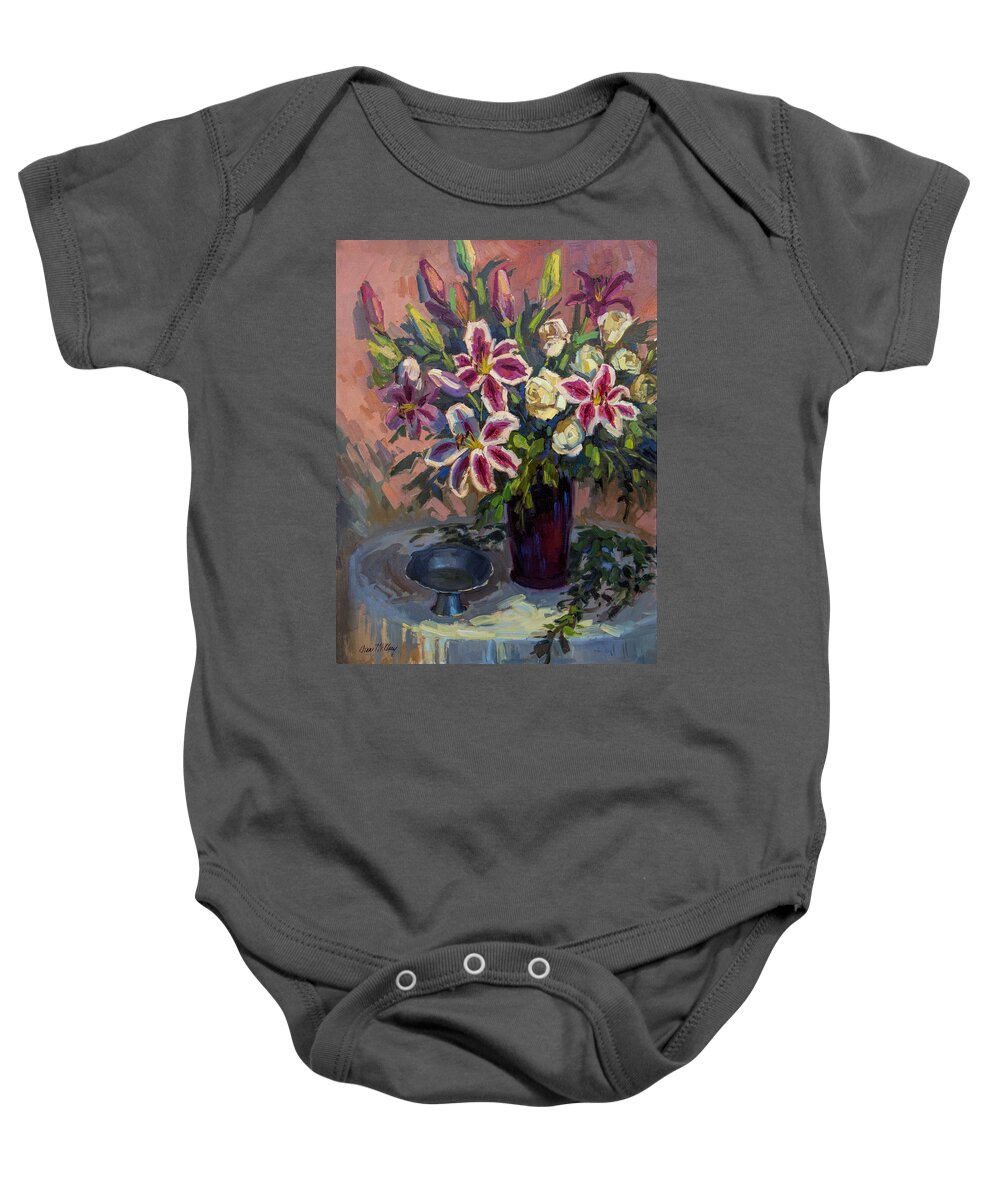 Stargazer Lilies Baby Onesie featuring the painting Stargazer Lilies by Diane McClary