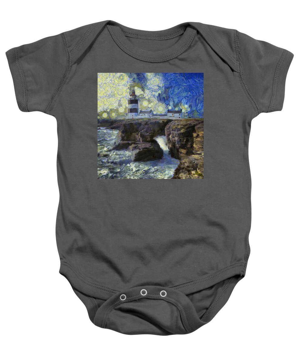 Hook Baby Onesie featuring the photograph Starry Hook Head Lighthouse by Nigel R Bell