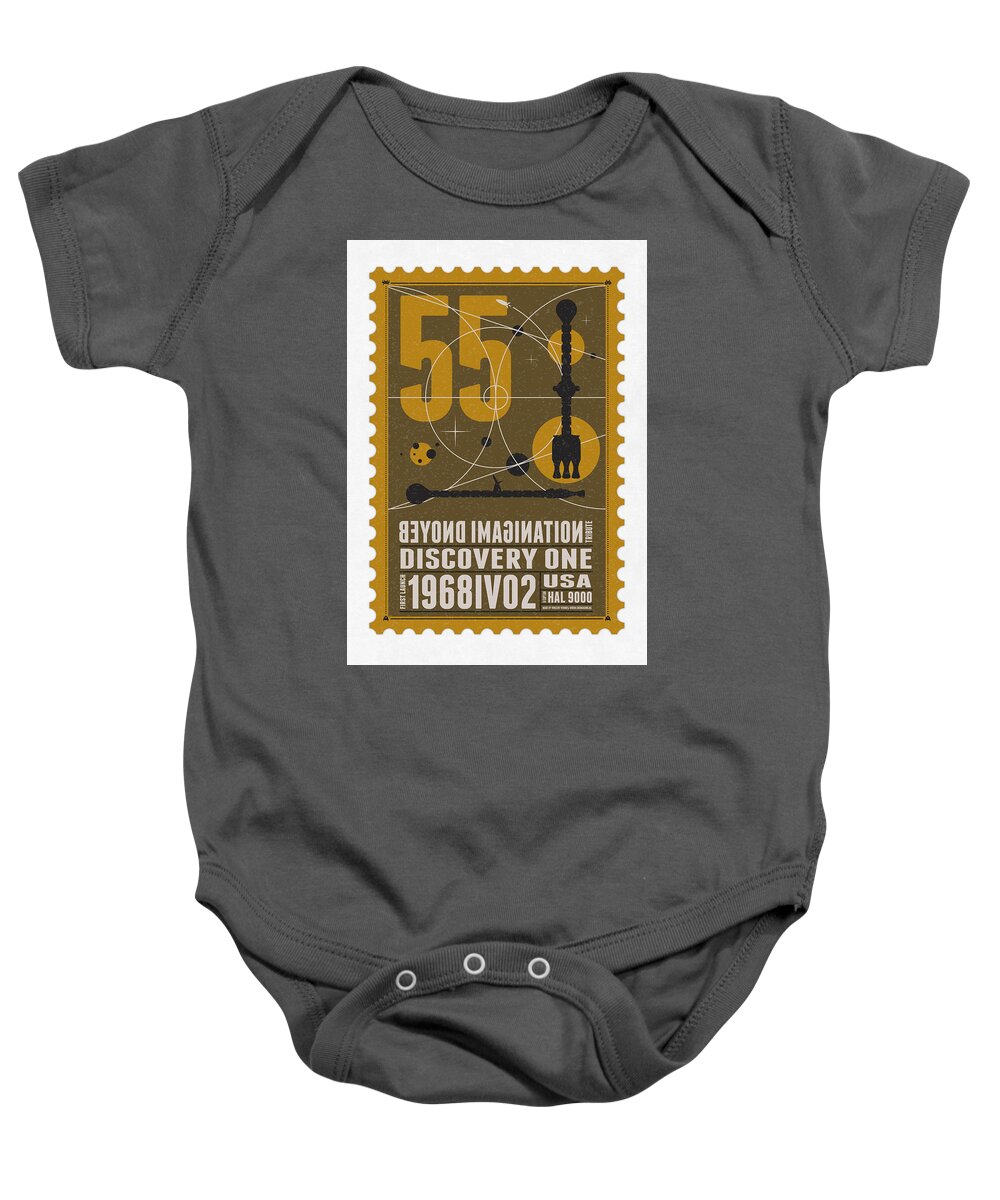 Minimal Baby Onesie featuring the digital art Starschips 55-poststamp -Discovery One by Chungkong Art