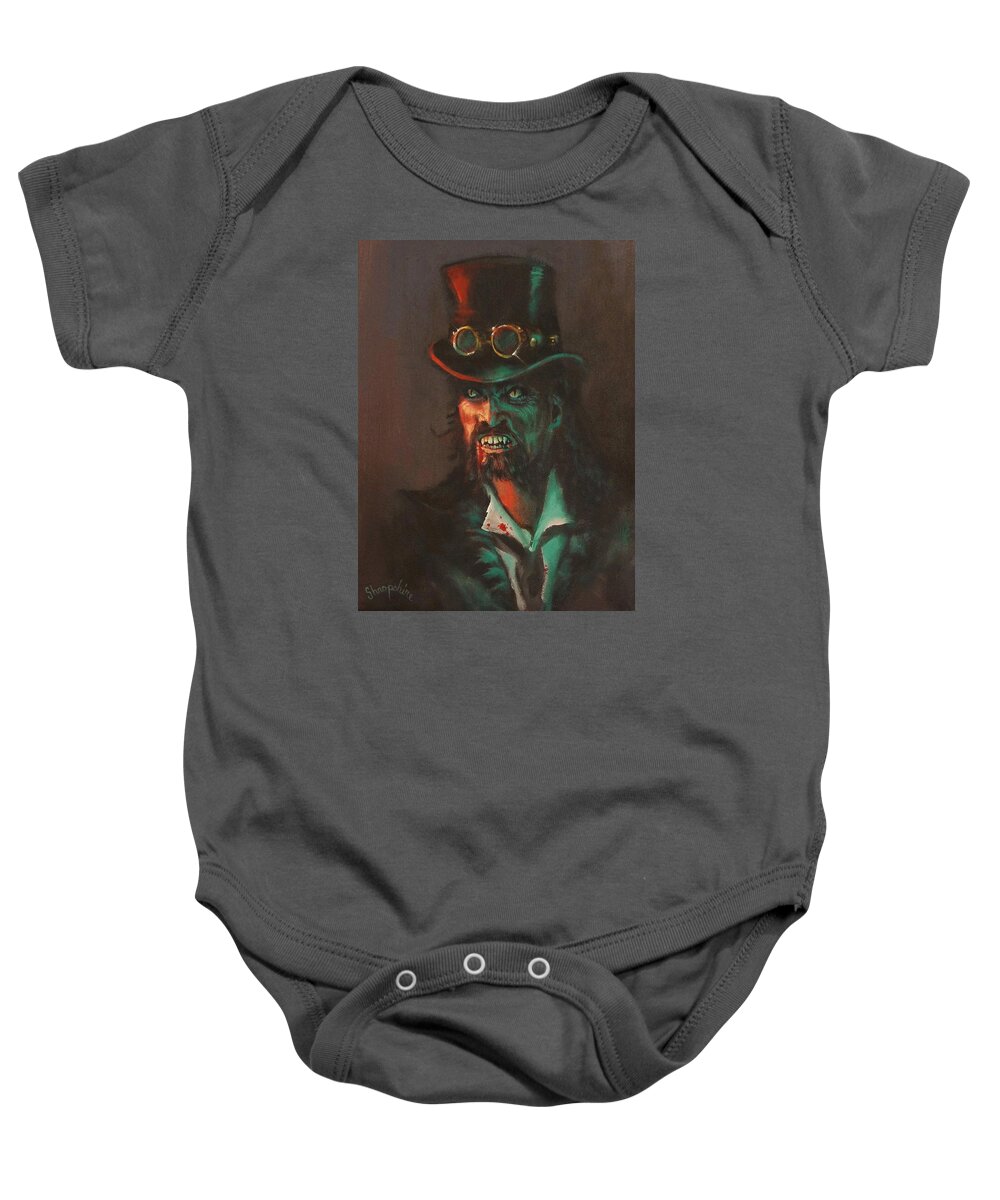  Cyberpunk Baby Onesie featuring the painting Steampunk Vampire by Tom Shropshire