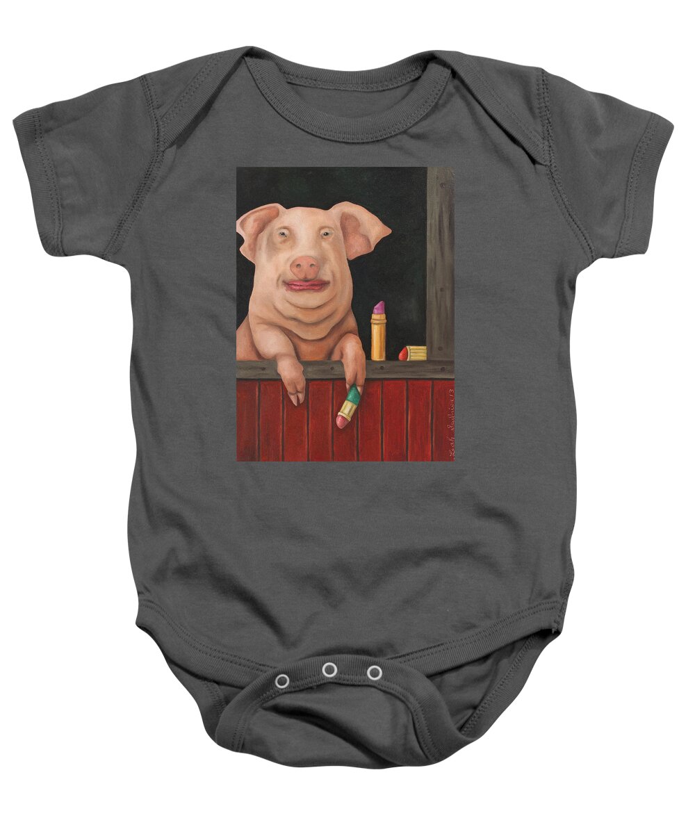 Pig Baby Onesie featuring the painting Still A Pig by Leah Saulnier The Painting Maniac