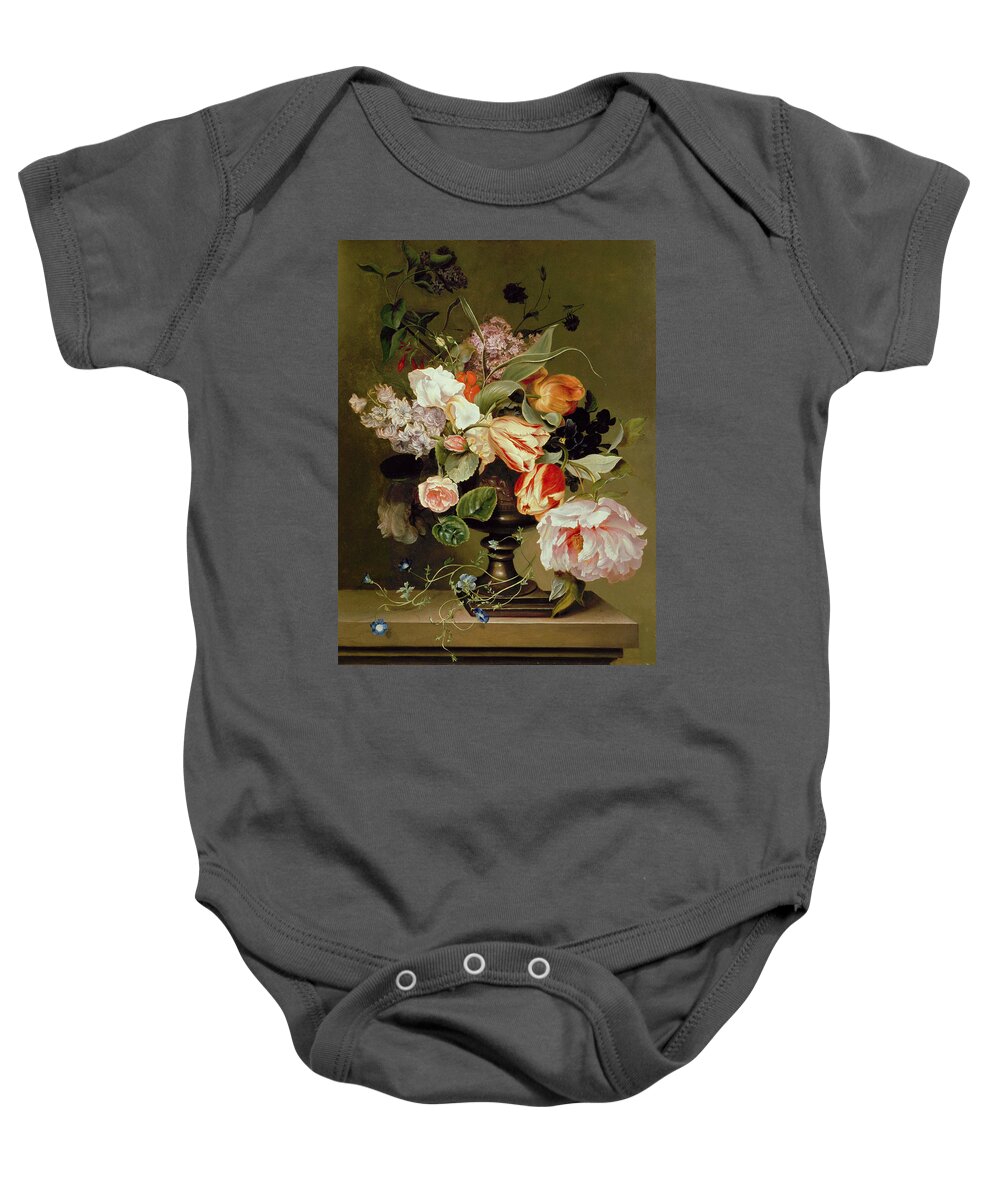 Flower Arrangement Baby Onesie featuring the painting Still Life With Flowers by Marie Geertruida Snabille