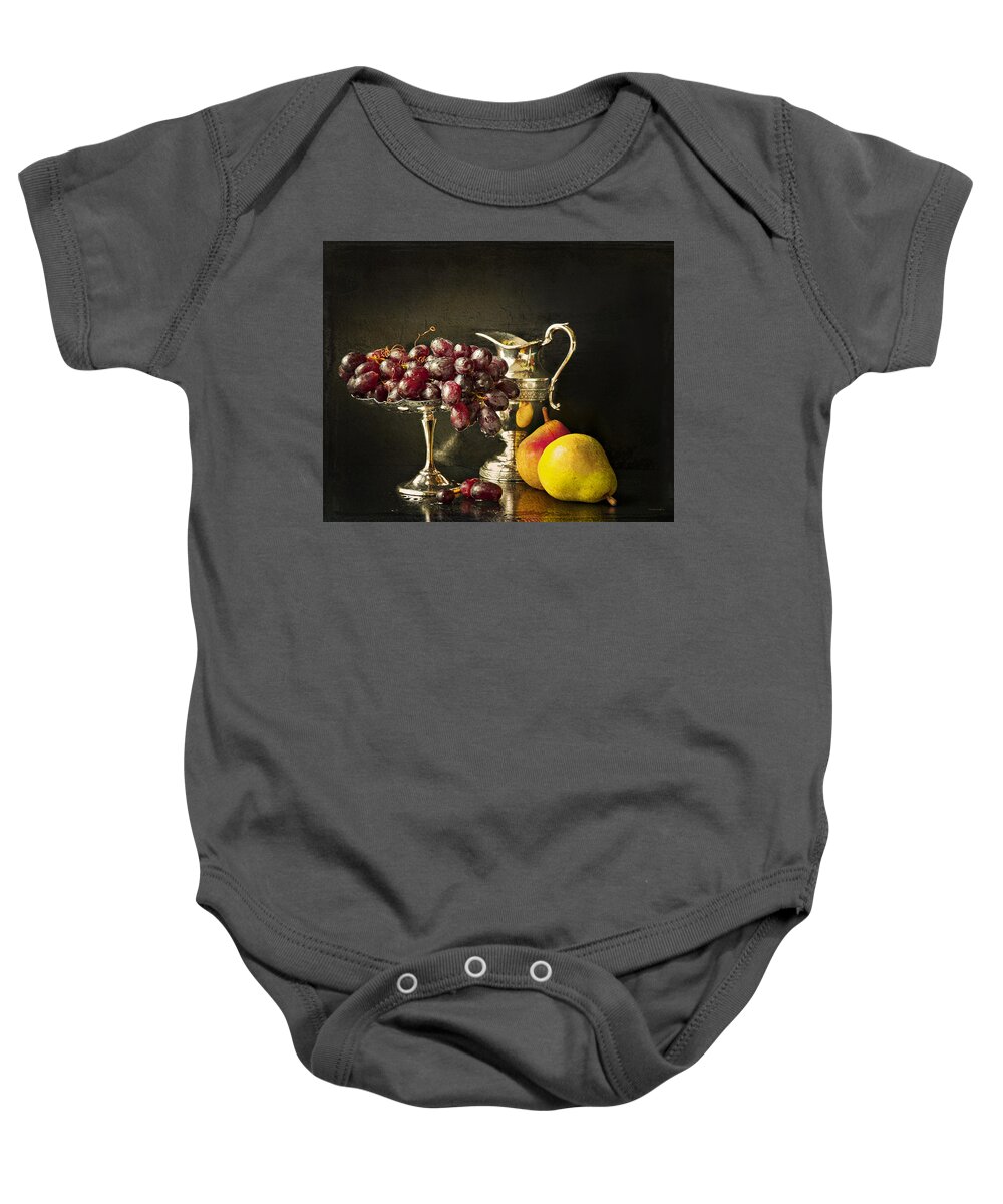Chiaroscuro Baby Onesie featuring the photograph Still Life With Fruit by Theresa Tahara