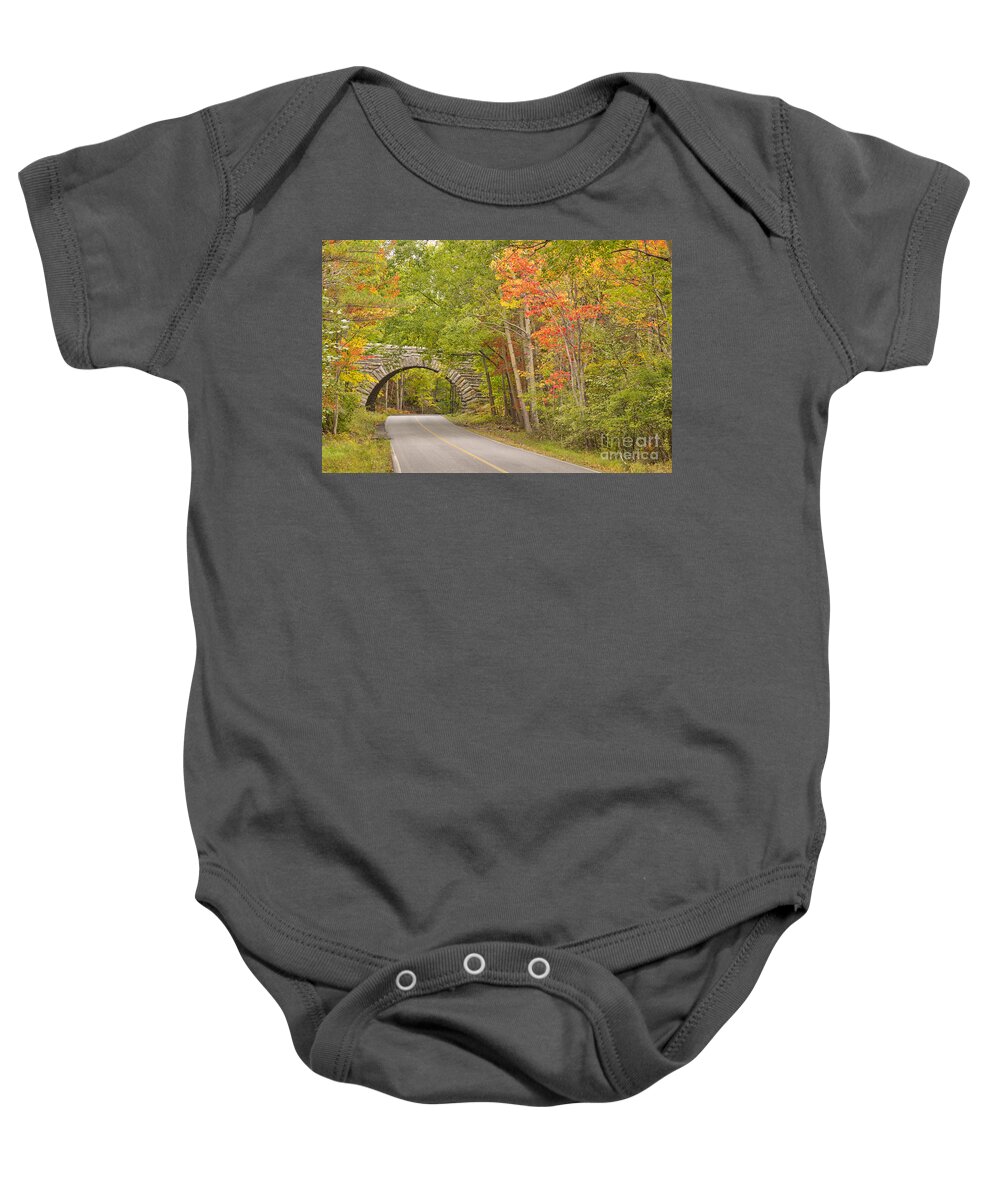 Bridge Baby Onesie featuring the photograph Stone arch bridge in Acadia National Park by Ken Brown