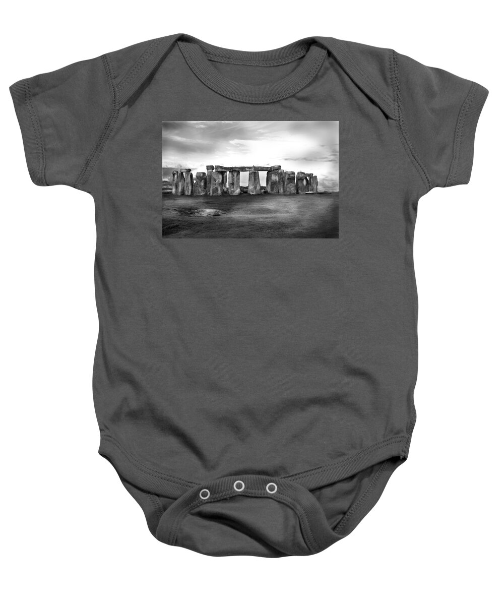 England Baby Onesie featuring the photograph Stonehenge in the Rain by Denise Dube