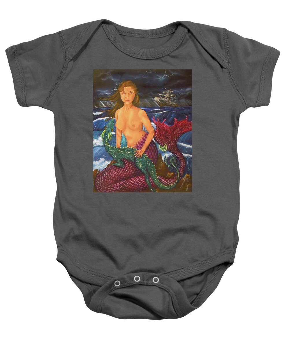 Mermaid Baby Onesie featuring the painting Storm and Peace by Nicole Angell