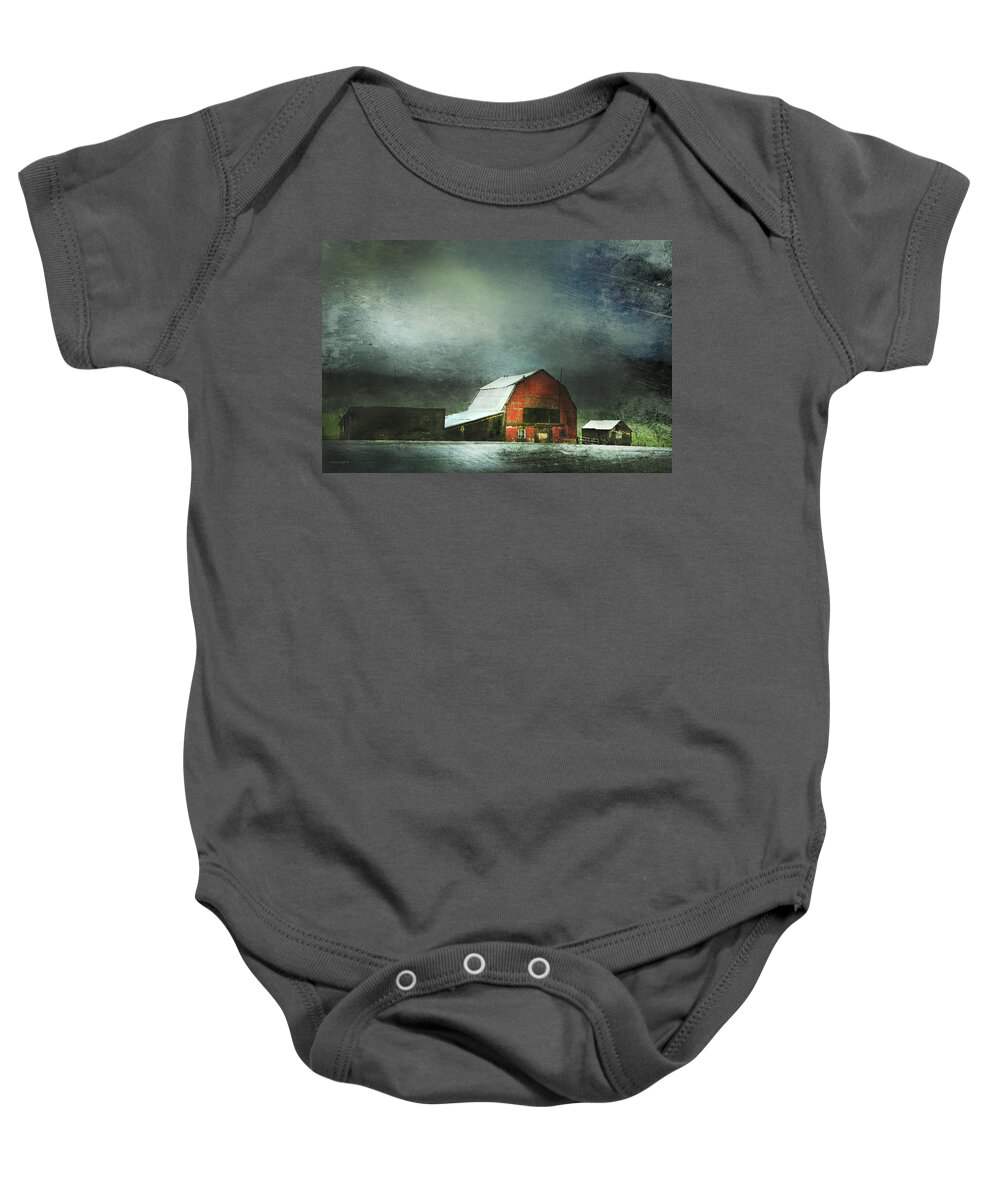 Red Barn Baby Onesie featuring the photograph Storm by Theresa Tahara