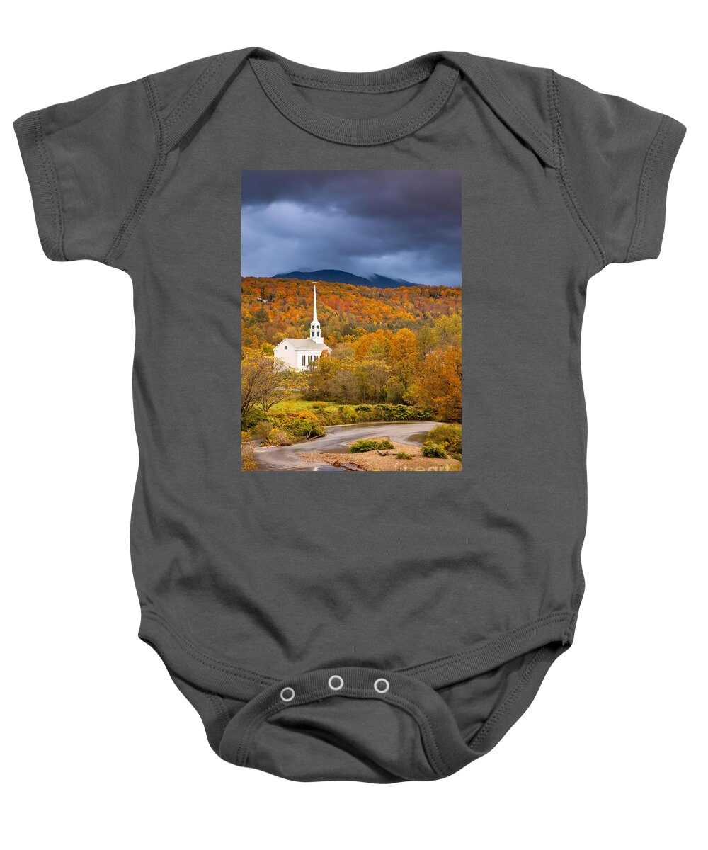 Autumn Baby Onesie featuring the photograph Stowe Church by Brian Jannsen