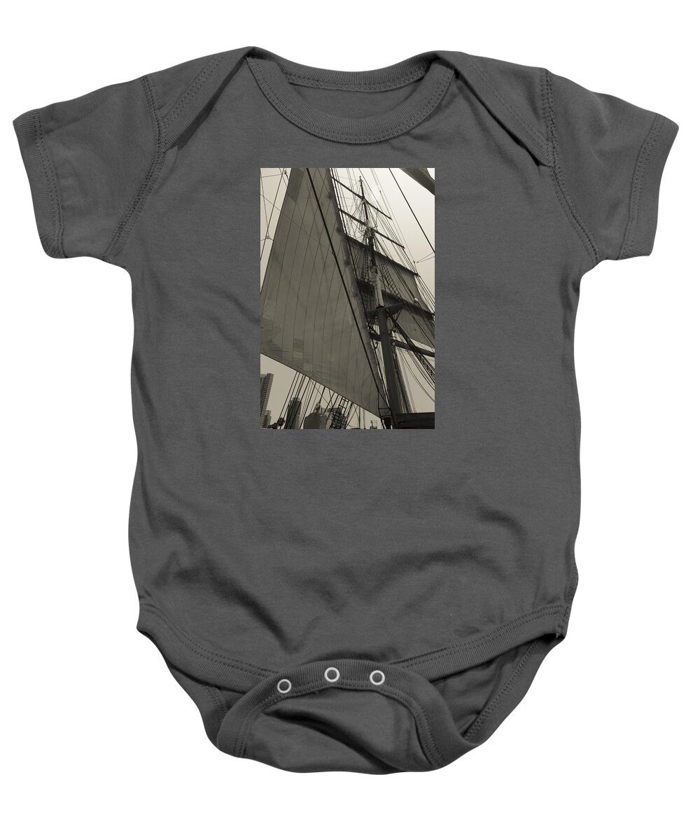 Sail Baby Onesie featuring the photograph Suare and Triangle Black and White Sepia by Scott Campbell