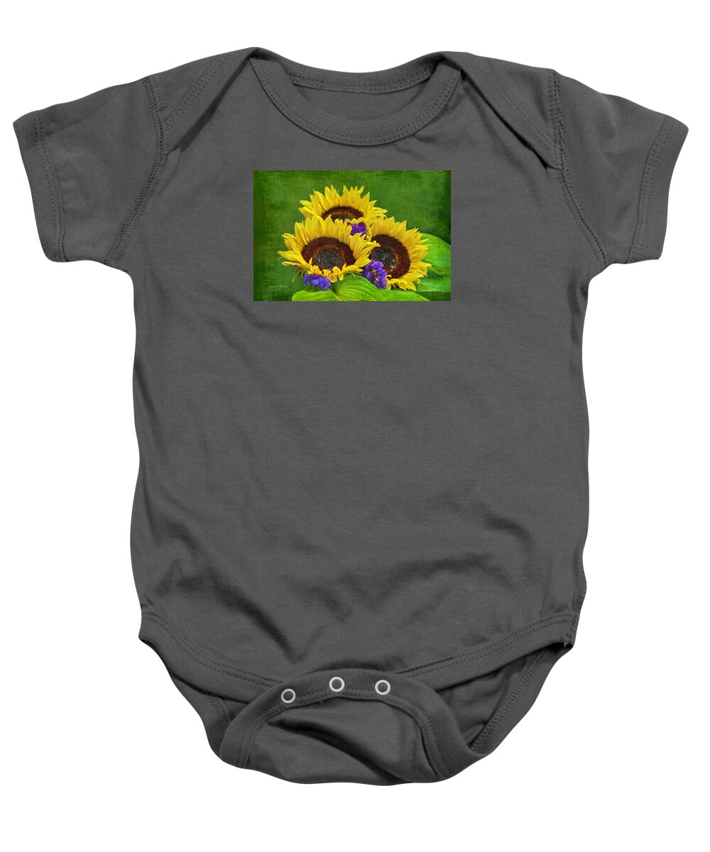 Sunflower Baby Onesie featuring the photograph Sunflower Trio by Sandi OReilly