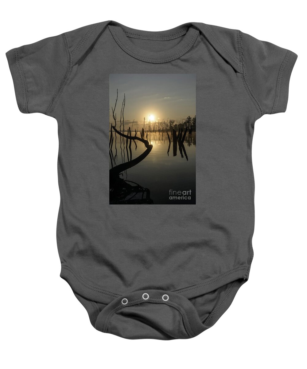 (tree Or Trees) Baby Onesie featuring the photograph Sunrise over Manasquan Reservoir II by Debra Fedchin