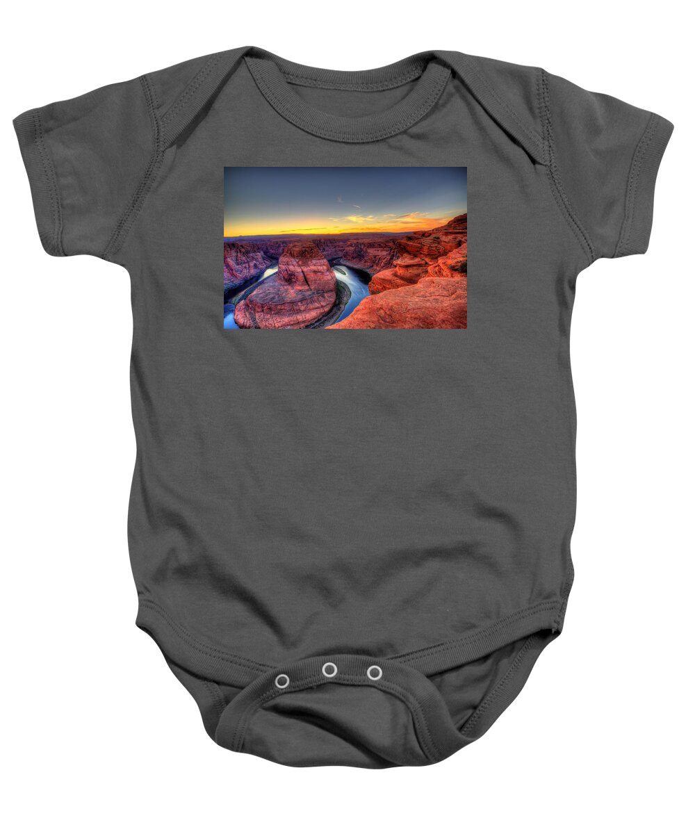 Horseshoe Bend Baby Onesie featuring the photograph Sunset at Horseshoe Bend by Dave Files