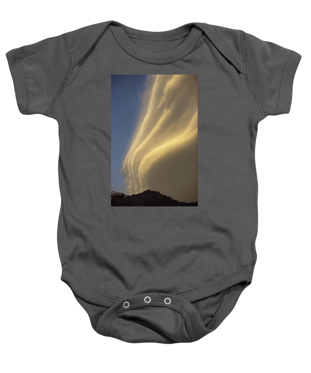Feb0514 Baby Onesie featuring the photograph Sunset On Storm Clouds Near Mt Cook by Ian Whitehouse