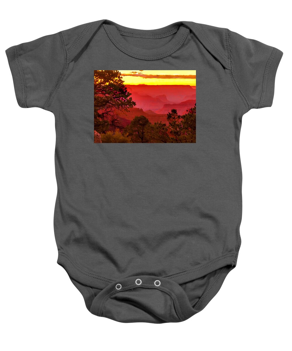 Cafe Art Baby Onesie featuring the painting Sunset Yaki Point Grand Canyon #1 by Bob and Nadine Johnston