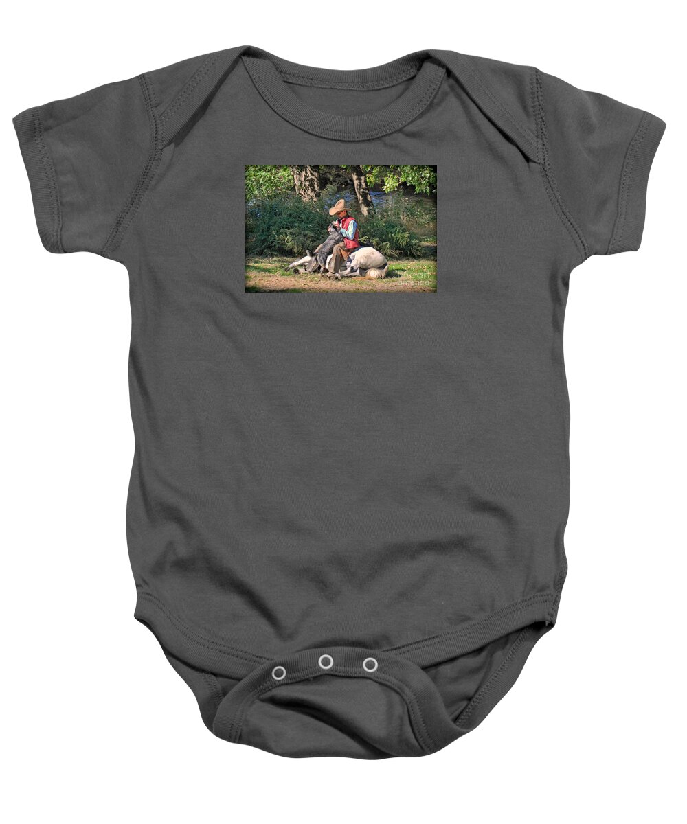 ‬cowboy Baby Onesie featuring the photograph Taking A Break by Gary Keesler