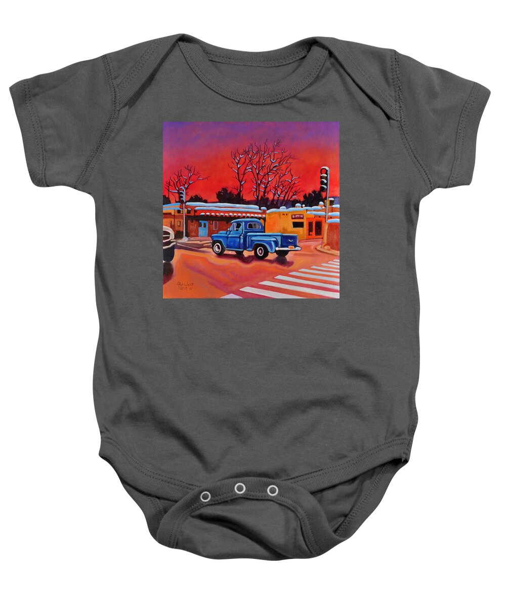Old Baby Onesie featuring the painting Taos Blue Truck at Dusk by Art West