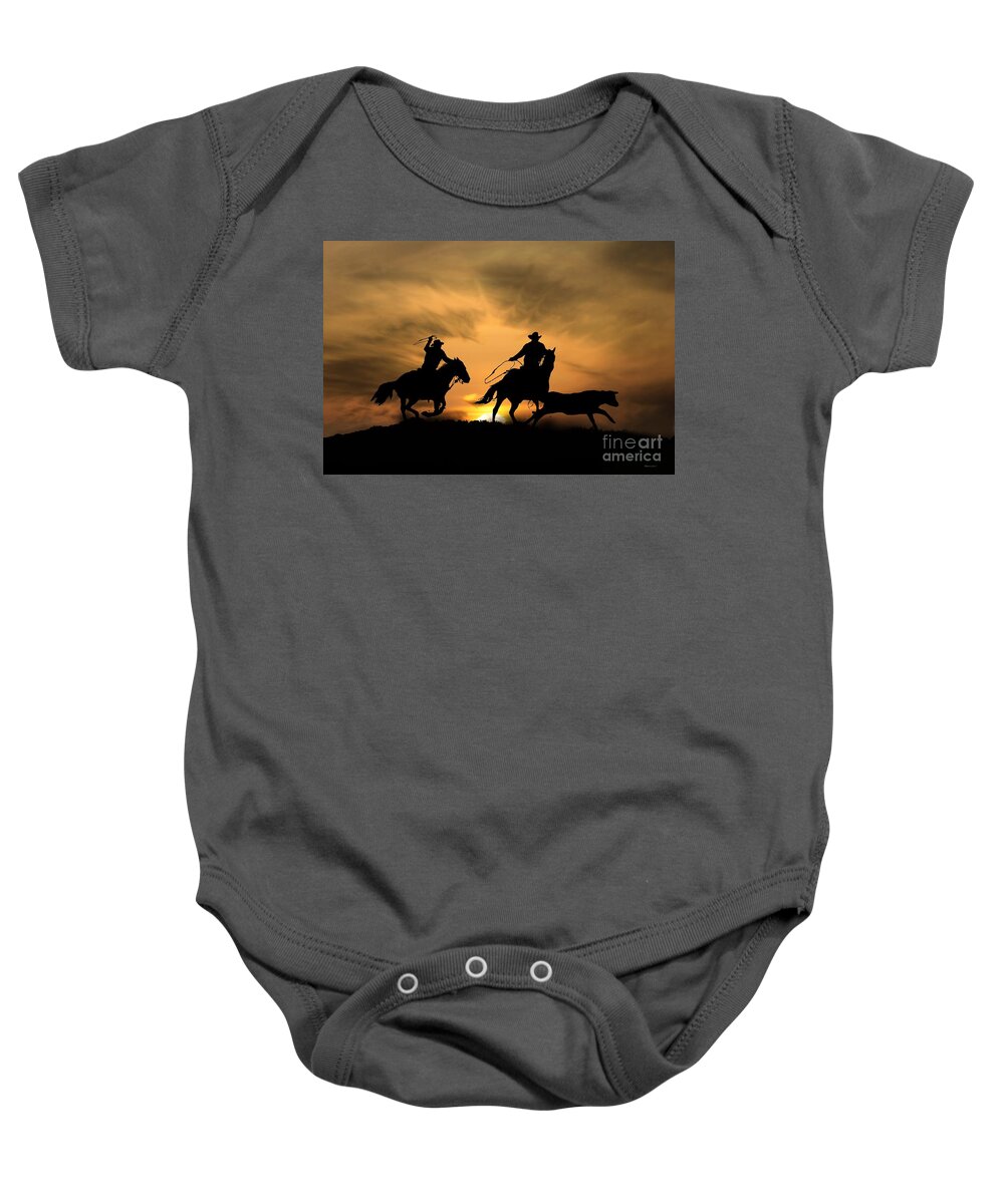 Roping Baby Onesie featuring the photograph Team Work by Stephanie Laird