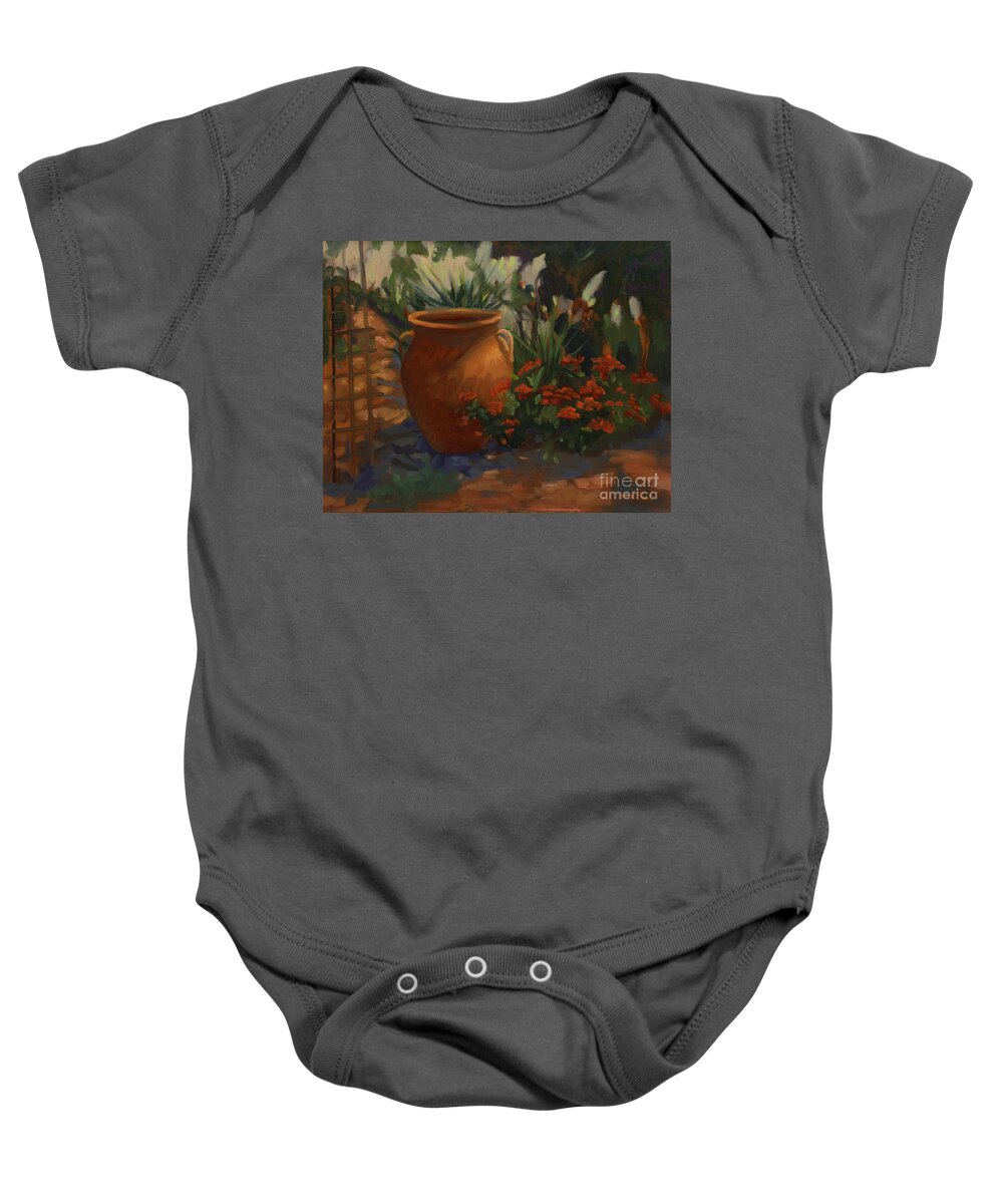 Contemporary Floral Baby Onesie featuring the painting Terra Cotta Garden by Maria Hunt