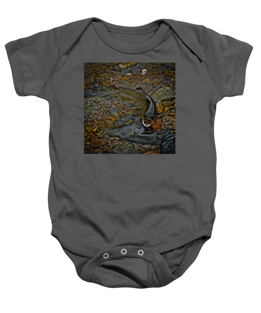 The Brown Trout Baby Onesie featuring the photograph The Brown Trout by Ernest Echols