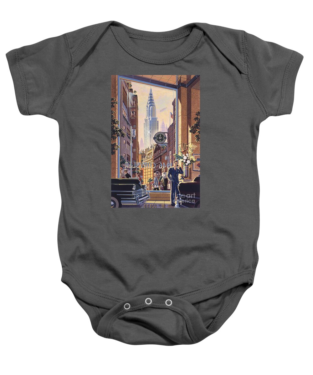 Vintage Baby Onesie featuring the digital art The Chrysler by MGL Meiklejohn Graphics Licensing