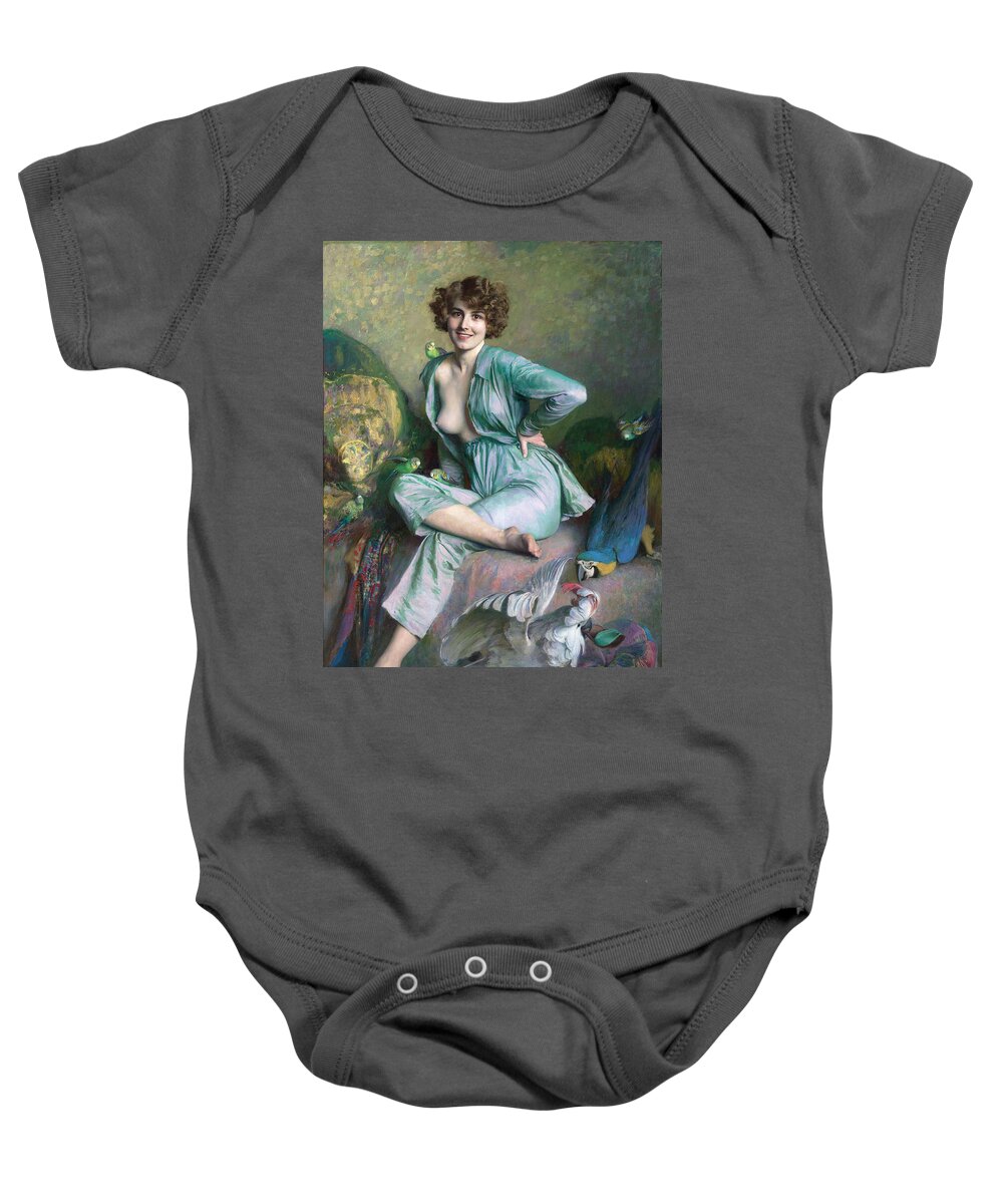 Emile Friant Baby Onesie featuring the painting The Familiar Birds by Emile Friant