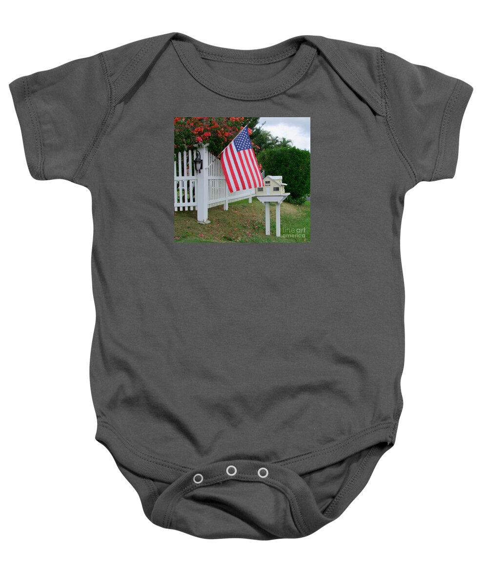 Flag Baby Onesie featuring the photograph The Flag by the Mailbox by Mary Deal