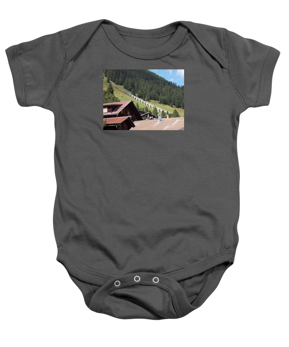 Funicular Baby Onesie featuring the photograph The Funicular in Murren by Nina Kindred