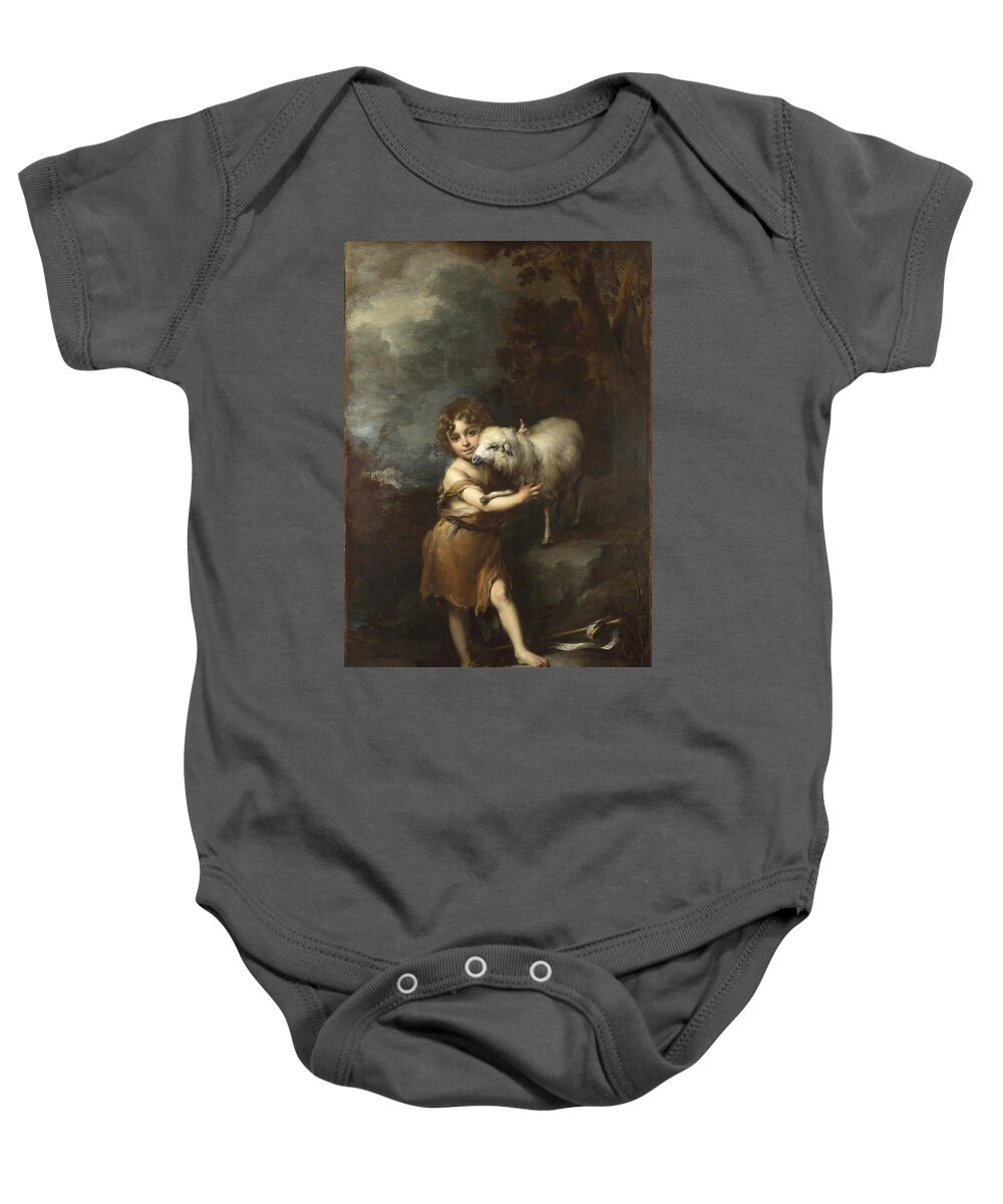 Bartolome Esteban Murillo Baby Onesie featuring the painting The Infant Saint John with the Lamb by Bartolome Esteban Murillo