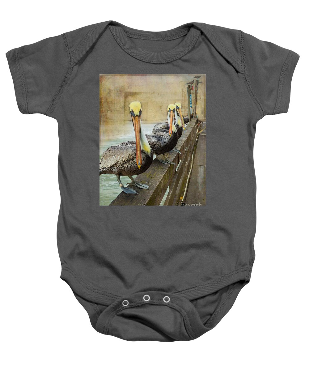 Nature Baby Onesie featuring the photograph The Pelican Gang by Steven Reed
