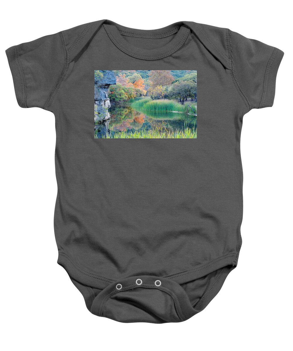 Lost Maples Baby Onesie featuring the photograph The Pond at Lost Maples State Natural Area - Texas Hill Country by Silvio Ligutti