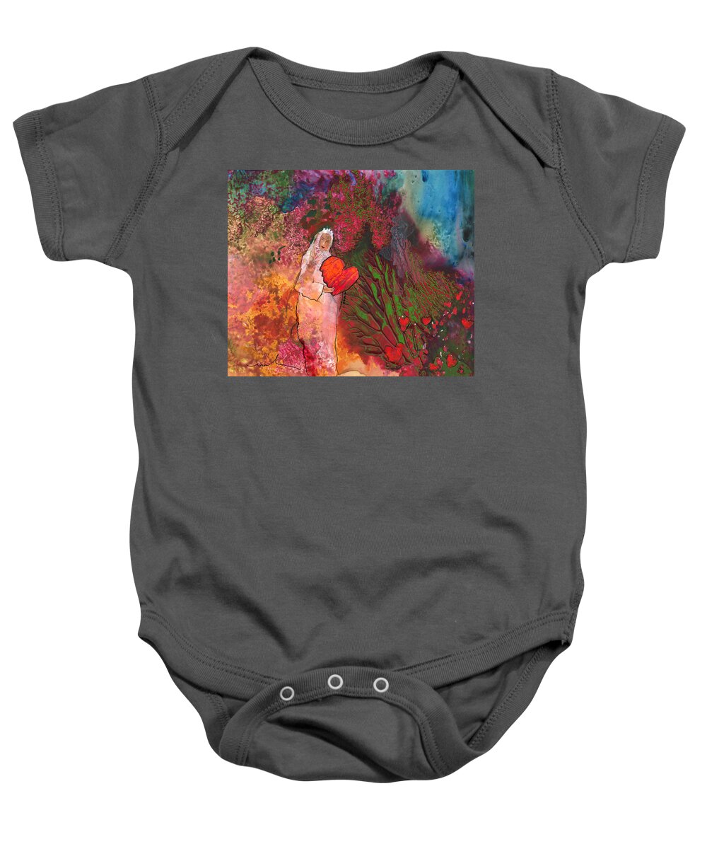 Love Baby Onesie featuring the painting The Queen of Hearts by Miki De Goodaboom