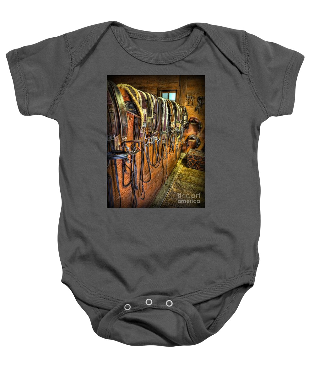 Kentucky Derby Baby Onesie featuring the photograph The Tack Room - Equestrian by Lee Dos Santos