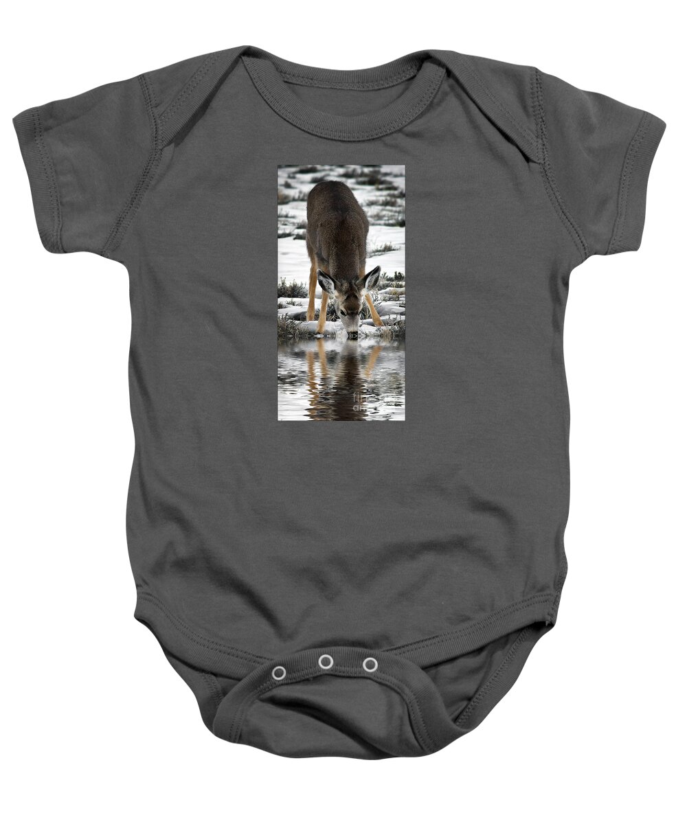 Thirst Quenching Deer Baby Onesie featuring the photograph Thirst Quenching Deer by Priscilla Burgers