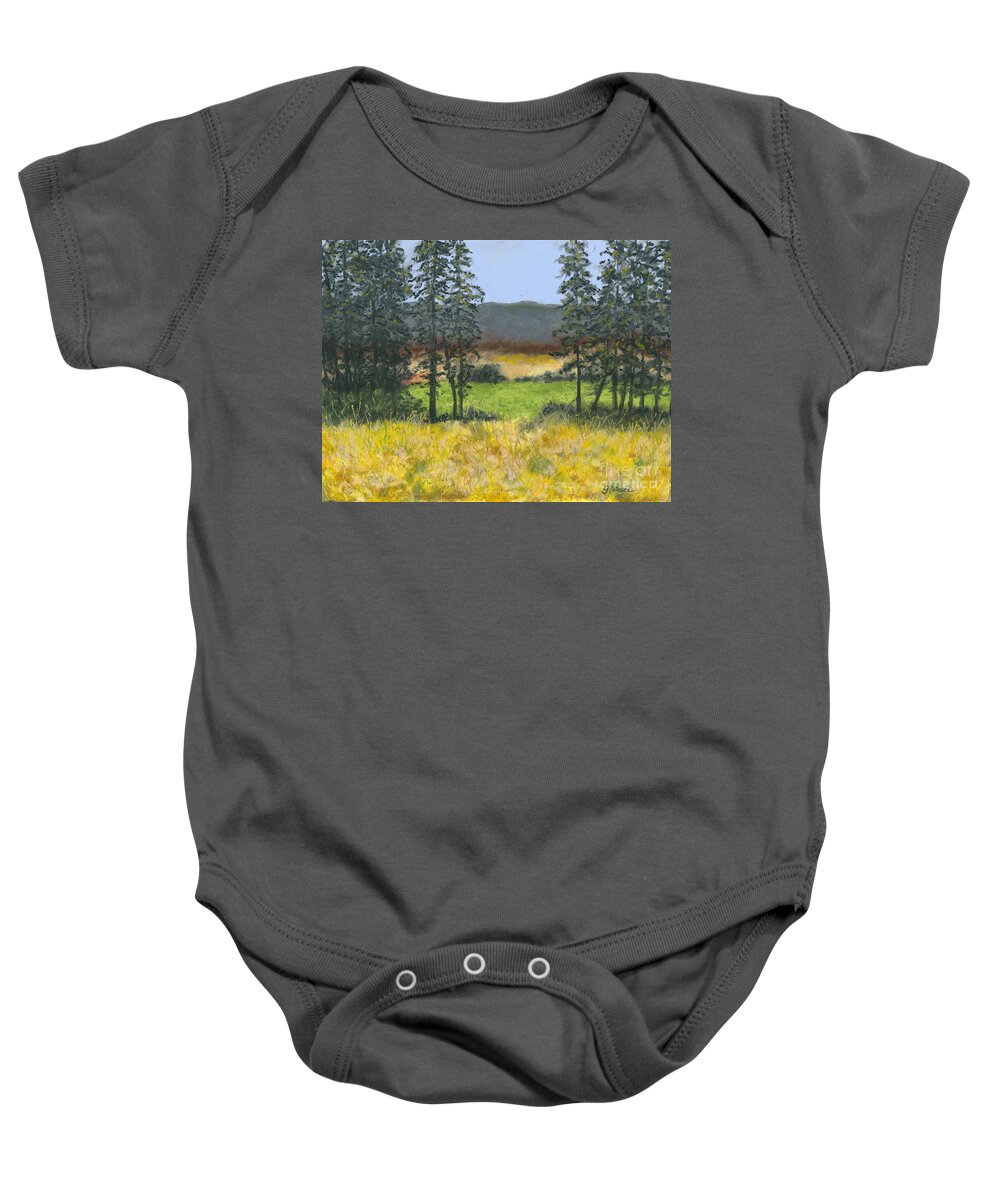 Nature Baby Onesie featuring the painting Three Fields by Ginny Neece