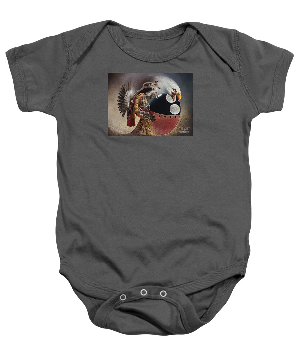 Native-american Baby Onesie featuring the painting Three Moon Eagle by Ricardo Chavez-Mendez