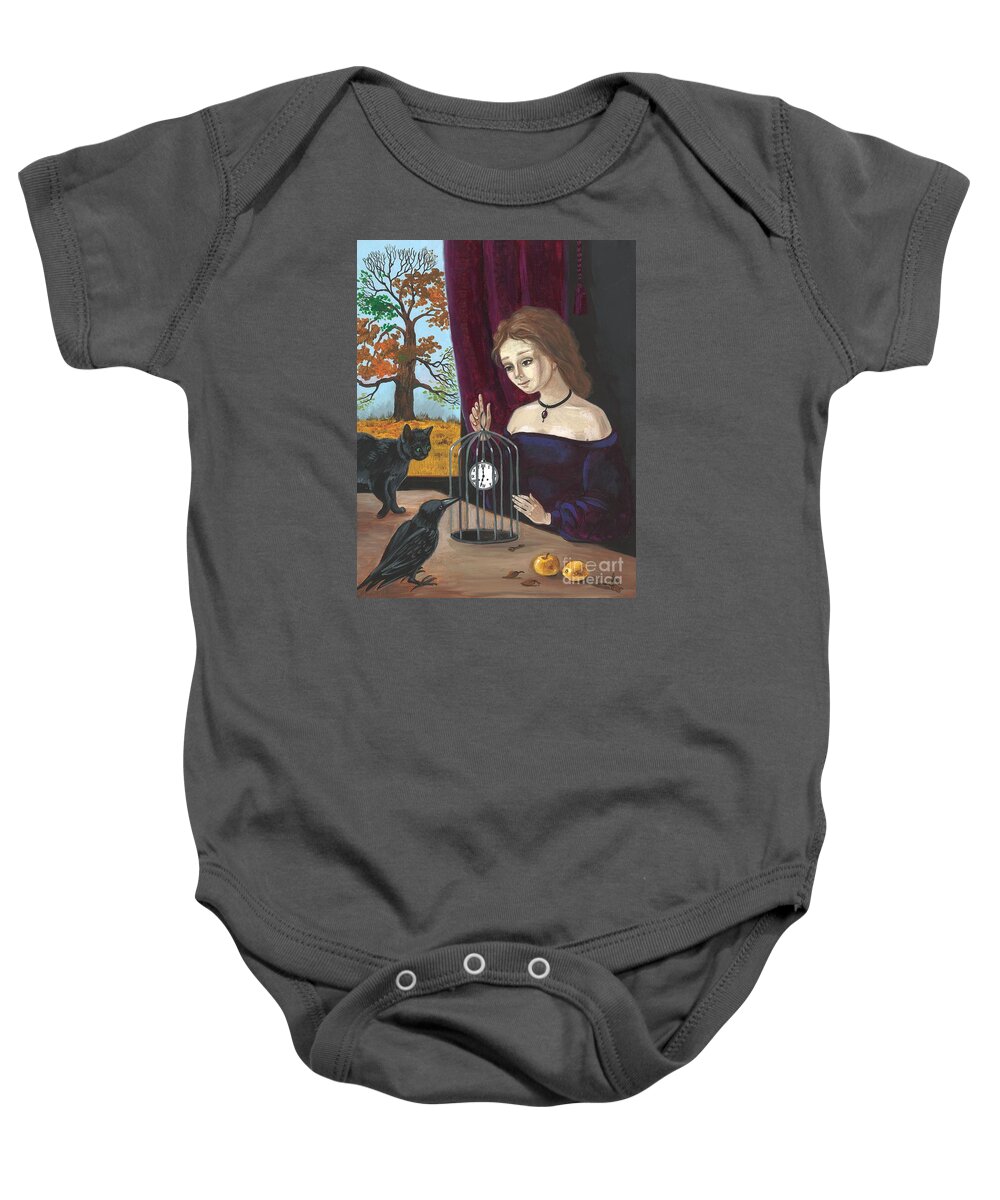 Painting Baby Onesie featuring the painting Time In The Cage by Margaryta Yermolayeva