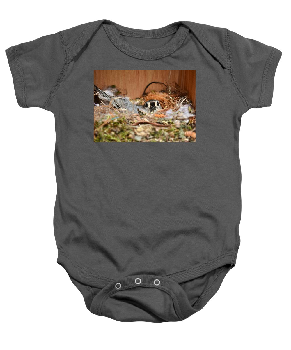 Titmouse Baby Onesie featuring the photograph Titmouse Nesting by Kathy Baccari