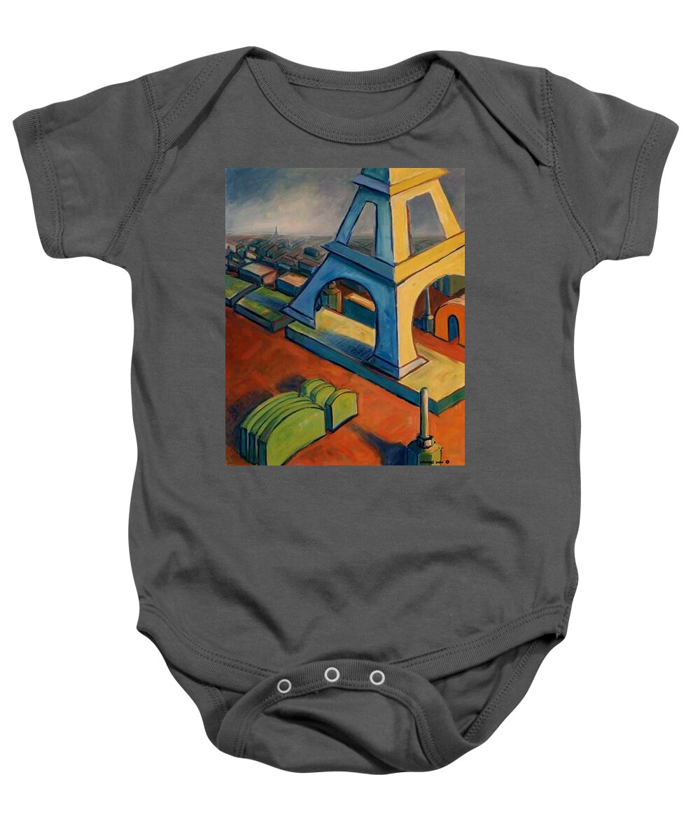 Fauves Baby Onesie featuring the painting Tower and Toast by Konnie Kim
