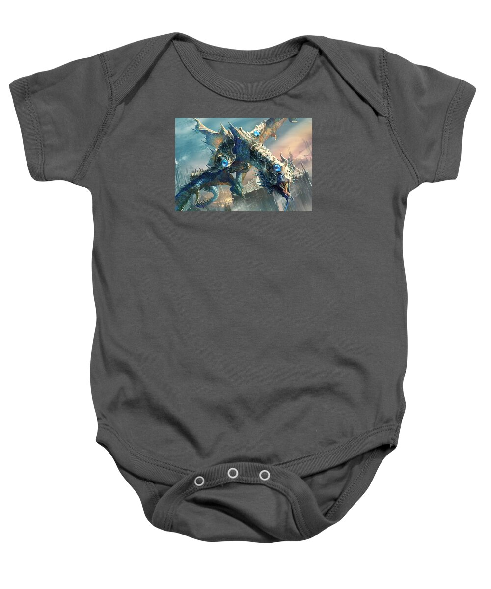 Magic The Gathering Baby Onesie featuring the digital art Tower Drake by Ryan Barger