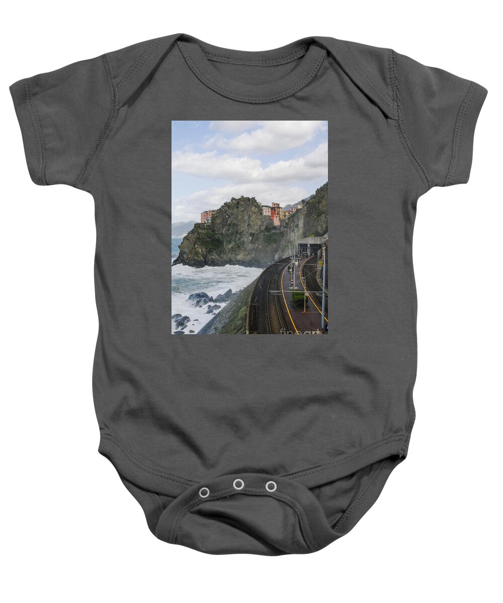 Cinqueterre Baby Onesie featuring the photograph Trainstation in Manarola Italy by Patricia Hofmeester