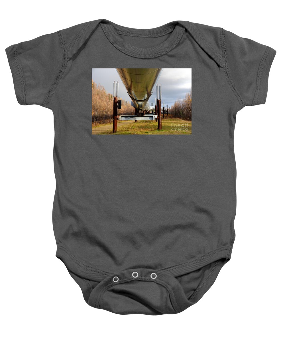 Oil Baby Onesie featuring the photograph Trans-Alaska Oil Pipeline in the Fall by Gary Whitton