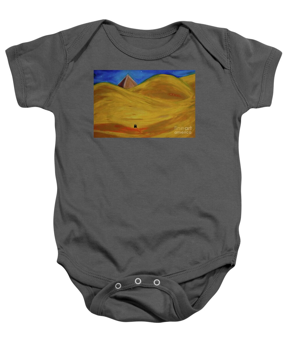 Pyramid Baby Onesie featuring the drawing Travelers Desert by First Star Art