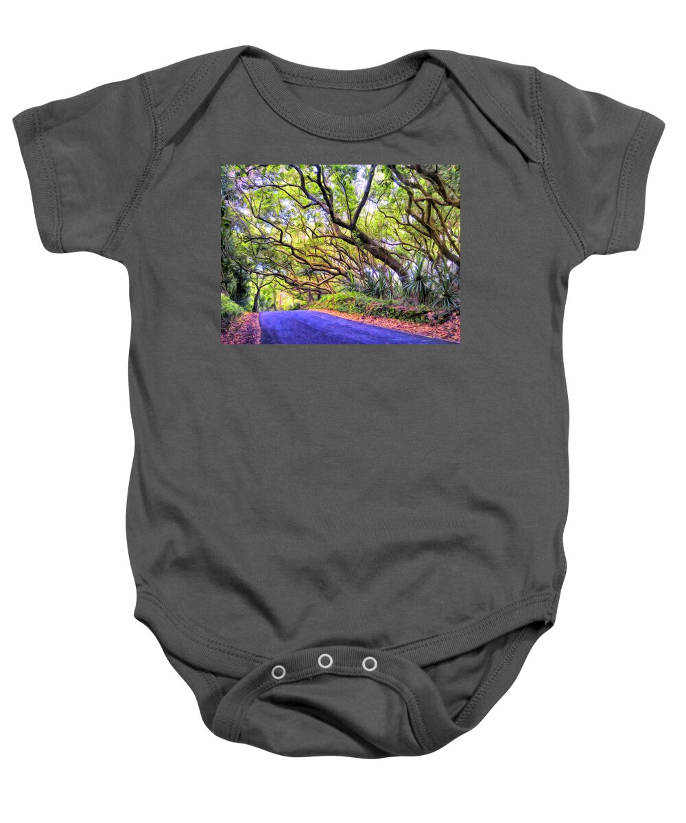 Tree Tunnel Baby Onesie featuring the painting Tree Tunnel on the Big Island by Dominic Piperata